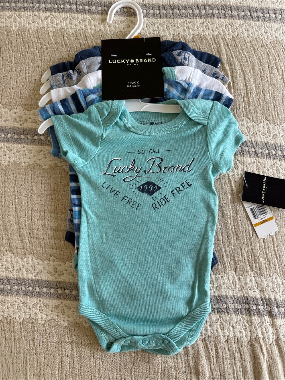 Lucky Brand 5 Pieces 0/3 Months Baby One-Piece Bodysuit with Adorable Graphic